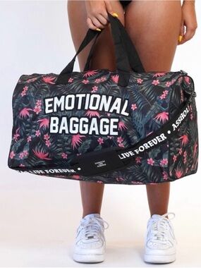 Emotional Baggage Floral Weekender Duffel Bag - Black & Pink